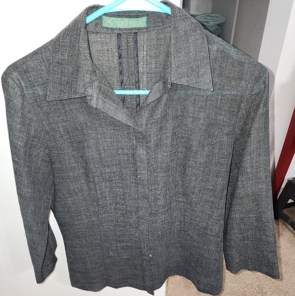 Women's Gray Textured Button-Down Shirt by New Yorker.